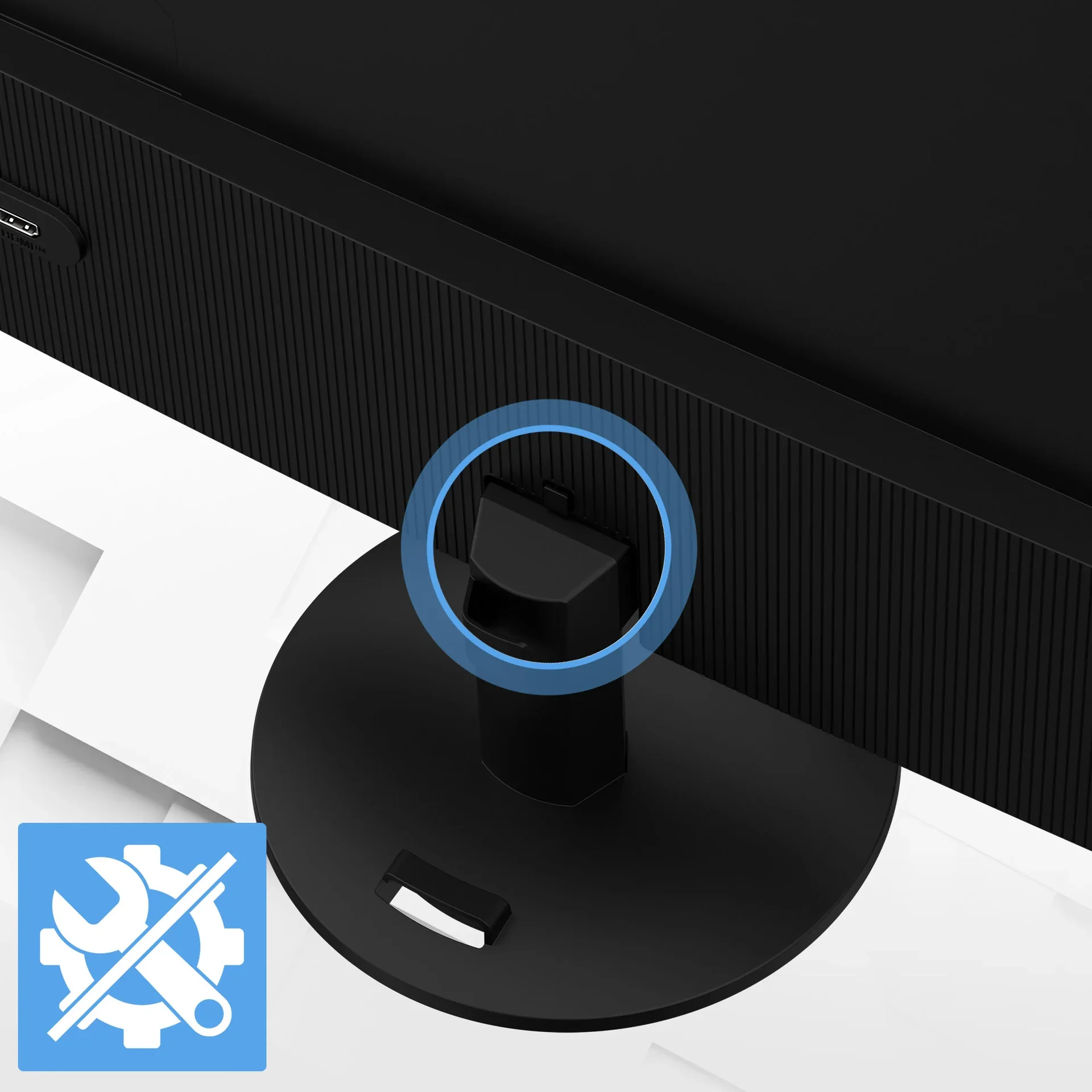 Close-up of MSIPRO monitor stand adjustment mechanism